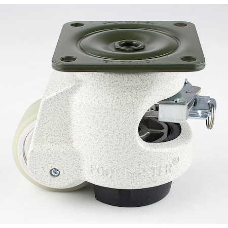 Foot Master Leveling Caster, Ratchet, 63 mm PU Wheel, 90x90 mm Plate, Swivel, 550 kg Cap, NBR Foot Pad, Ivory GDR-80-F-HUP